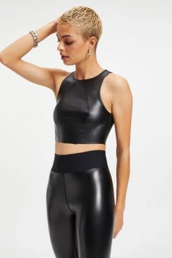 GA-SALE RUBBERIZED CROP TOP | BLACK001 Tops