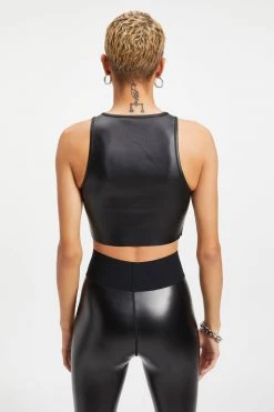 GA-SALE RUBBERIZED CROP TOP | BLACK001 Tops