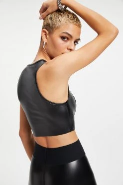 GA-SALE RUBBERIZED CROP TOP | BLACK001 Tops