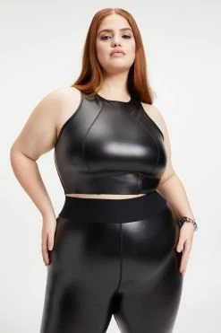 GA-SALE RUBBERIZED CROP TOP | BLACK001 Tops