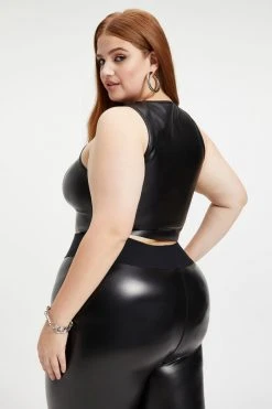 GA-SALE RUBBERIZED CROP TOP | BLACK001 Tops