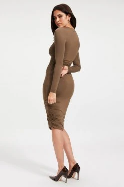 GA-SALE RUCHED MIDI DRESS | FOG001