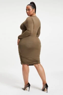 GA-SALE RUCHED MIDI DRESS | FOG001