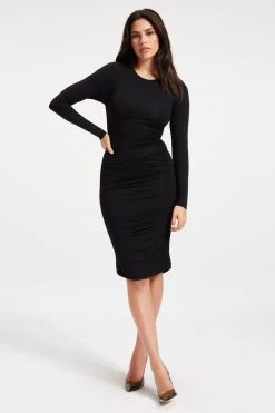 GA-SALE RUCHED MIDI DRESS | BLACK001