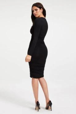 GA-SALE RUCHED MIDI DRESS | BLACK001