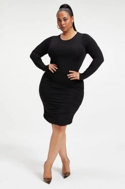 GA-SALE RUCHED MIDI DRESS | BLACK001