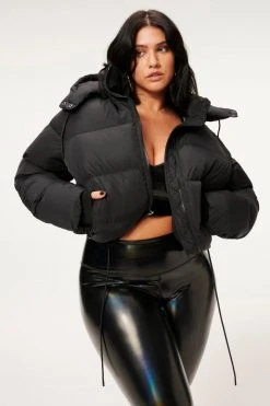 GA-SALE CROPPED IRIDESCENT PUFFER | BLACK001 Tops