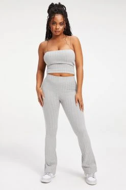 GOOD AMERICAN Good '90s '90S RIBBED PANT | HEATHER GREY001