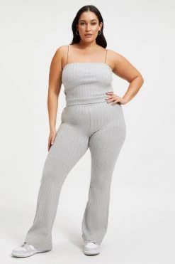 GOOD AMERICAN Good '90s '90S RIBBED PANT | HEATHER GREY001