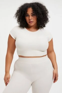 GOOD AMERICAN TERRY CROP TEE | BONE001 Tees & Tops