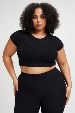 GOOD AMERICAN Tees & Tops TERRY CROP TEE | BLACK001