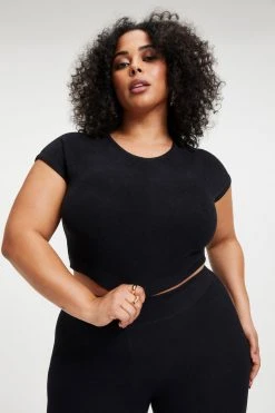 GOOD AMERICAN Tees & Tops TERRY CROP TEE | BLACK001