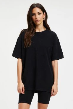 GOOD AMERICAN TERRY BOYFRIEND TEE | BLACK001