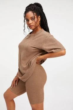 GOOD AMERICAN Tees & Tops TERRY BOYFRIEND TEE | PUTTY001