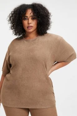 GOOD AMERICAN Tees & Tops TERRY BOYFRIEND TEE | PUTTY001