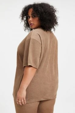 GOOD AMERICAN Tees & Tops TERRY BOYFRIEND TEE | PUTTY001