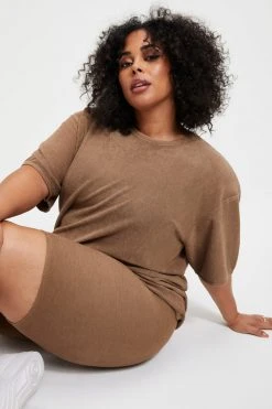 GOOD AMERICAN Tees & Tops TERRY BOYFRIEND TEE | PUTTY001