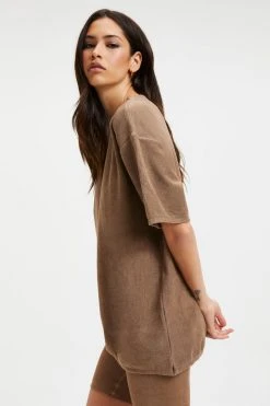 GOOD AMERICAN Tees & Tops TERRY BOYFRIEND TEE | PUTTY001