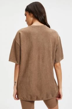 GOOD AMERICAN Tees & Tops TERRY BOYFRIEND TEE | PUTTY001