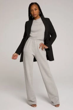 GOOD AMERICAN CROPPED & COOL SWEATSHIRT | HEATHER GREY001