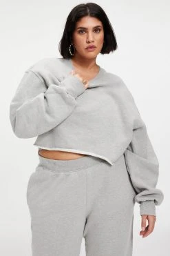 GOOD AMERICAN CROPPED & COOL SWEATSHIRT | HEATHER GREY001