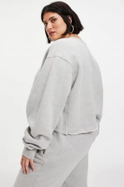 GOOD AMERICAN CROPPED & COOL SWEATSHIRT | HEATHER GREY001