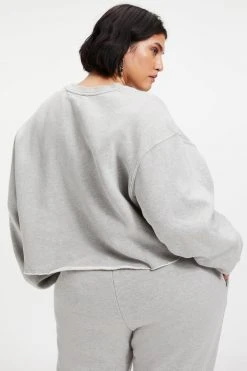 GOOD AMERICAN CROPPED & COOL SWEATSHIRT | HEATHER GREY001