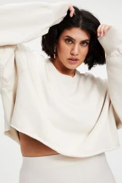 GOOD AMERICAN CROPPED & COOL SWEATSHIRT | BONE001