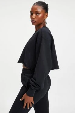 GOOD AMERICAN CROPPED & COOL SWEATSHIRT | BLACK001