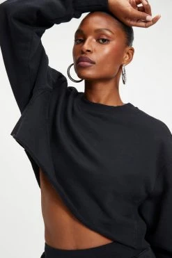 GOOD AMERICAN CROPPED & COOL SWEATSHIRT | BLACK001