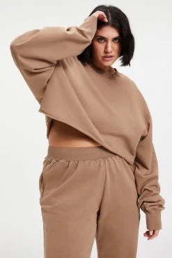 GOOD AMERICAN CROPPED & COOL SWEATSHIRT | PUTTY001