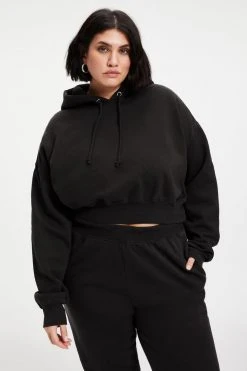 GOOD AMERICAN CROPPED & COOL HOODIE | BLACK001