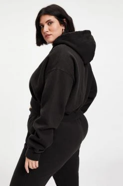 GOOD AMERICAN CROPPED & COOL HOODIE | BLACK001