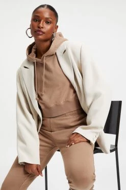 GOOD AMERICAN CROPPED & COOL HOODIE | PUTTY001