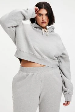 GOOD AMERICAN CROPPED & COOL HOODIE | HEATHER GREY001 Sweats