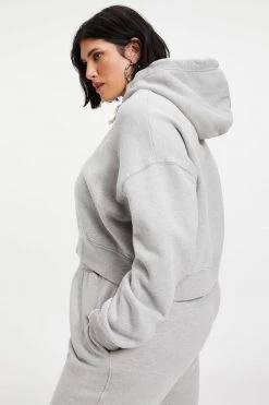 GOOD AMERICAN CROPPED & COOL HOODIE | HEATHER GREY001 Sweats