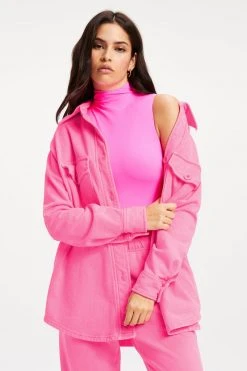 GA-SALE FLEECE SHACKET | HOT PINK002 Neon Collection