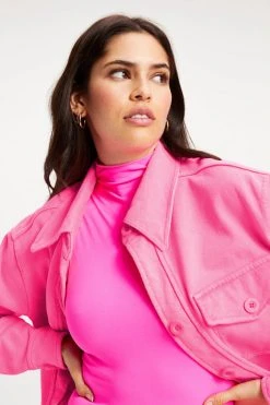 GA-SALE FLEECE SHACKET | HOT PINK002 Neon Collection