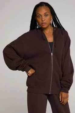 GOOD AMERICAN Sweats BOYFRIEND ZIP HOODIE | COFFEE001