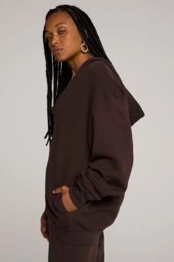 GOOD AMERICAN Sweats BOYFRIEND ZIP HOODIE | COFFEE001