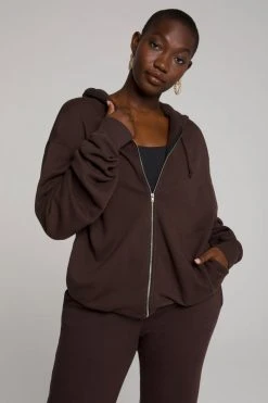GOOD AMERICAN Sweats BOYFRIEND ZIP HOODIE | COFFEE001