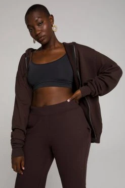 GOOD AMERICAN Sweats BOYFRIEND ZIP HOODIE | COFFEE001