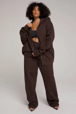 GOOD AMERICAN Sweats BOYFRIEND ZIP HOODIE | COFFEE001