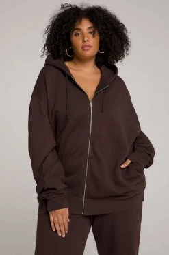 GOOD AMERICAN Sweats BOYFRIEND ZIP HOODIE | COFFEE001