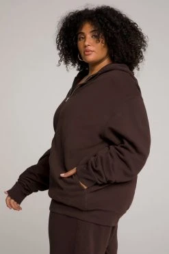GOOD AMERICAN Sweats BOYFRIEND ZIP HOODIE | COFFEE001