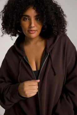 GOOD AMERICAN Sweats BOYFRIEND ZIP HOODIE | COFFEE001