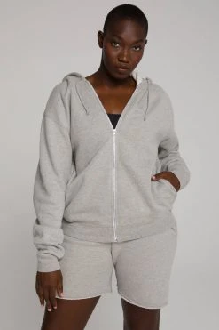 GOOD AMERICAN BOYFRIEND ZIP HOODIE | HEATHER GREY001