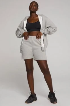 GOOD AMERICAN BOYFRIEND ZIP HOODIE | HEATHER GREY001