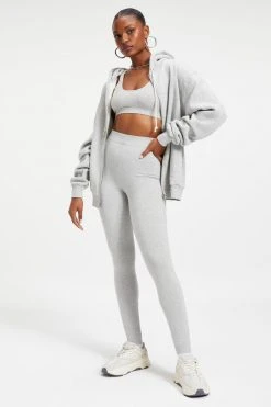 GOOD AMERICAN BOYFRIEND ZIP HOODIE | HEATHER GREY001