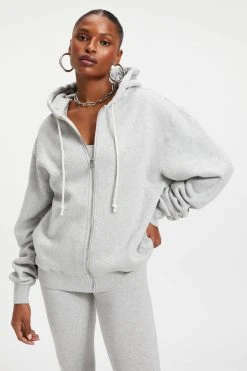 GOOD AMERICAN BOYFRIEND ZIP HOODIE | HEATHER GREY001